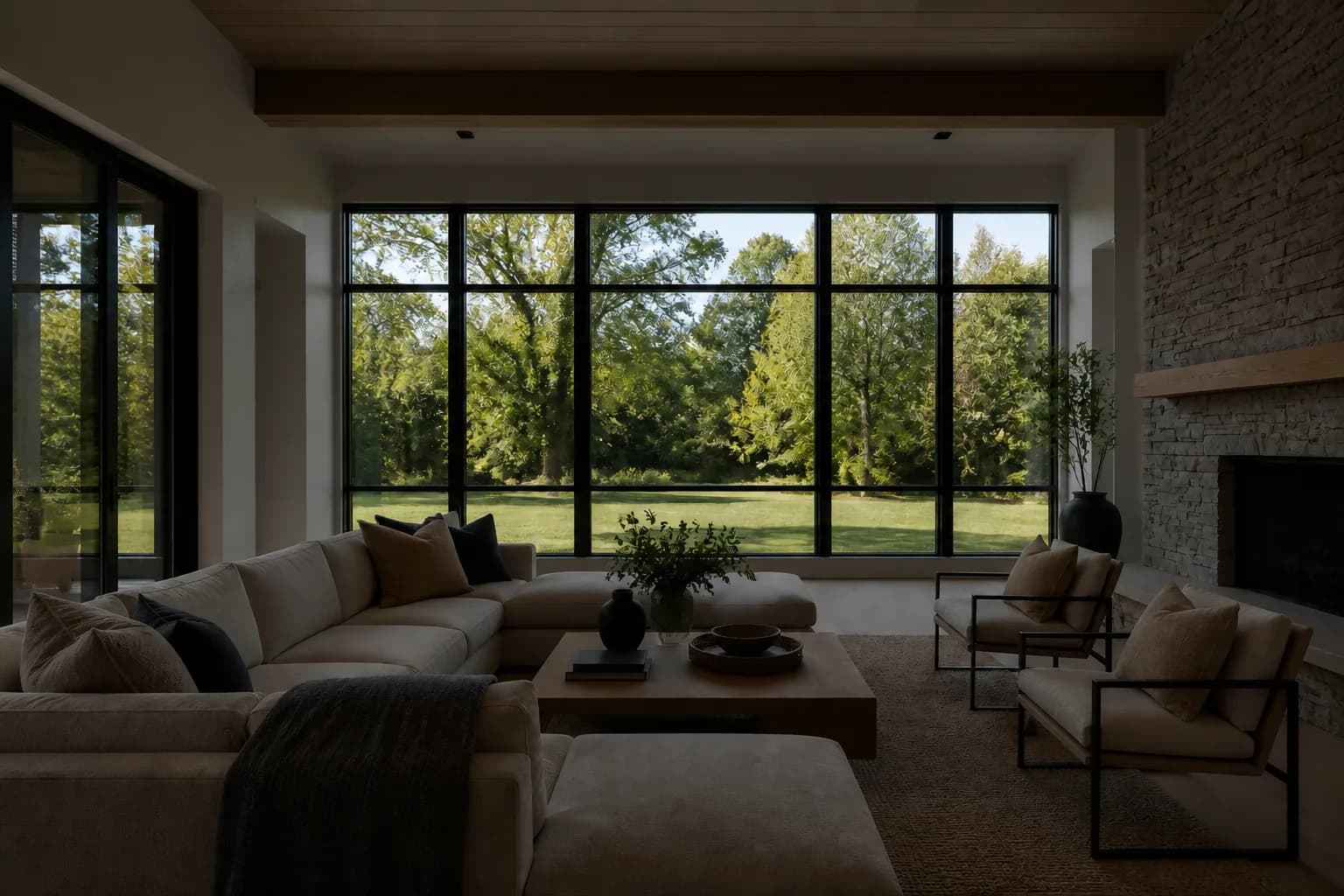 Illustrative low exposure of a contemporary living room